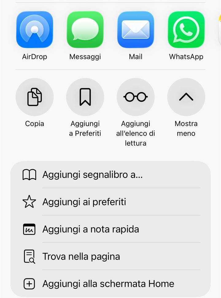 Nel menu Condividi di Safari scegli Aggiungi alla schermata Home